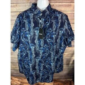 Murano Modern Collection Slim Fit Jellyfish Print Short Sleeve Placket Shirt 2XB